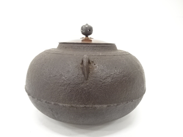  竹地紋　平丸釜(釜釻付)